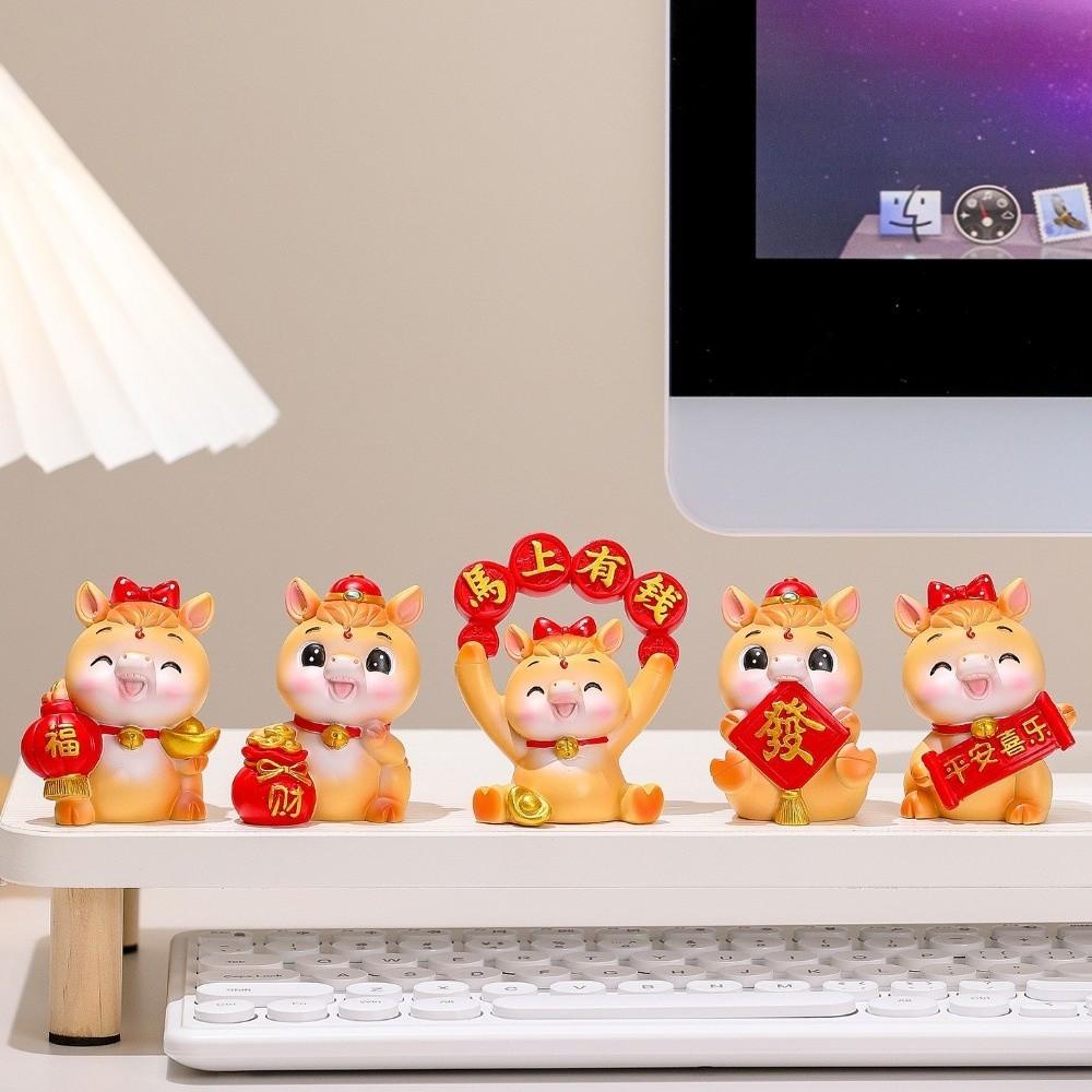 Cute 2026 Horse Year Mascot Year of The Horse Lifelike Horse Figures Ornament Resin Decorative Car Interior Ornament