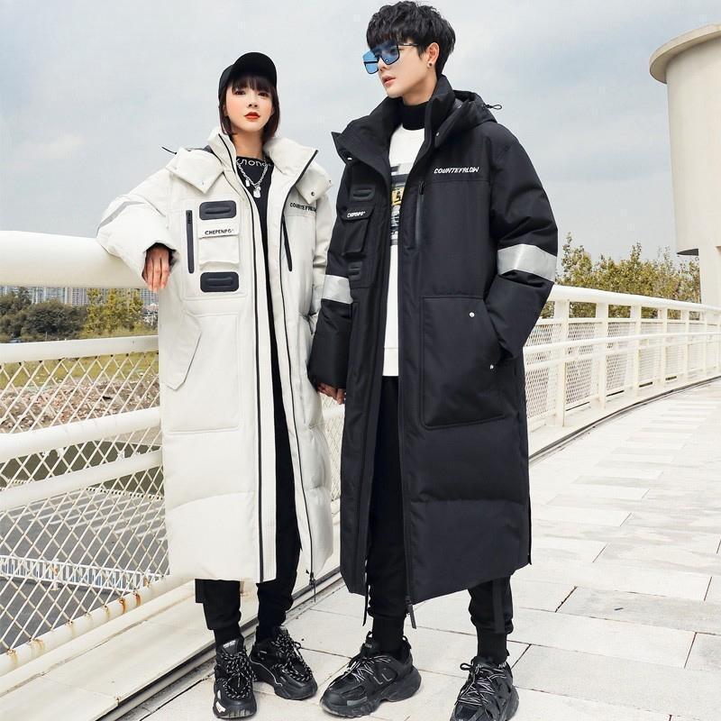 Мужская и женская хлопковая куртка средней длины с капюшоном и светоотражающими полосами, утолщенная, теплая и холодостойкая, удобная пуховая куртка из перьевого шелка