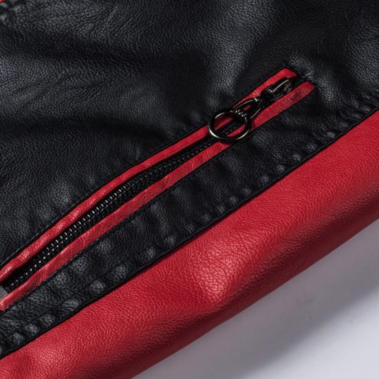 Men Coat Contrast Colors Stand Collar Motor Slim Vintage Classic Faux Leather Jacket for Biker