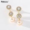 Романтические серьги-капли с имитацией жемчуга и цветком циркона, модные изысканные роскошные висячие серьги для женщин, ювелирные изделия PD1188