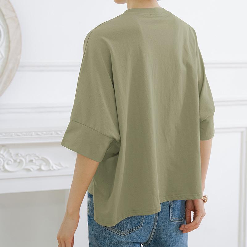 Японская летняя новая свободная хлопковая футболка для женщин, большая версия, рукав «летучая мышь», разрез сбоку