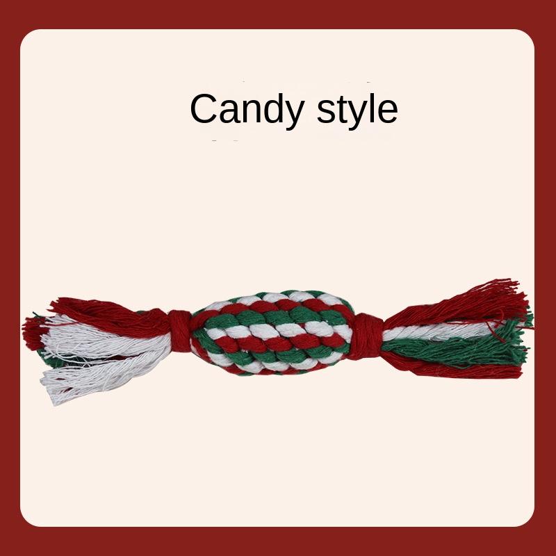 1pc Christmas Design Teeth Cleaning Braided Rope Knot Pet Toy, Dog Chew Durable Toy For Cat And Dog Teeth Cleaning Supply Toy