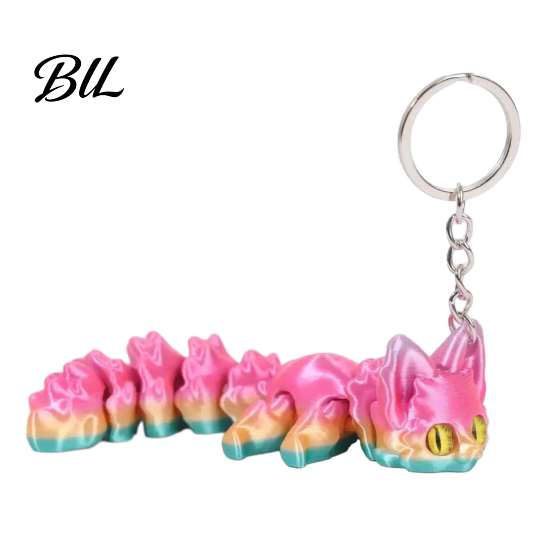 Novelty Gift for Holidays 3D Printed Articulated Fox Keychain, Flexible Joint Animal Pendant with Metal Fun Desk Decoration Key Ring, Creative