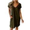 Women's Summer Dresses Casual  Sundress Loose  Flowy  V Neck  Short Sleeve  Mini-Dresses With Pockets