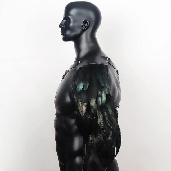 Средневековая шаль с перьями в стиле панк, готика, искусственная кожа, костюм, доспехи, Хэллоуин, косплей, регулируемая наплечная броня, двойная наплечная защита, ремень безопасности