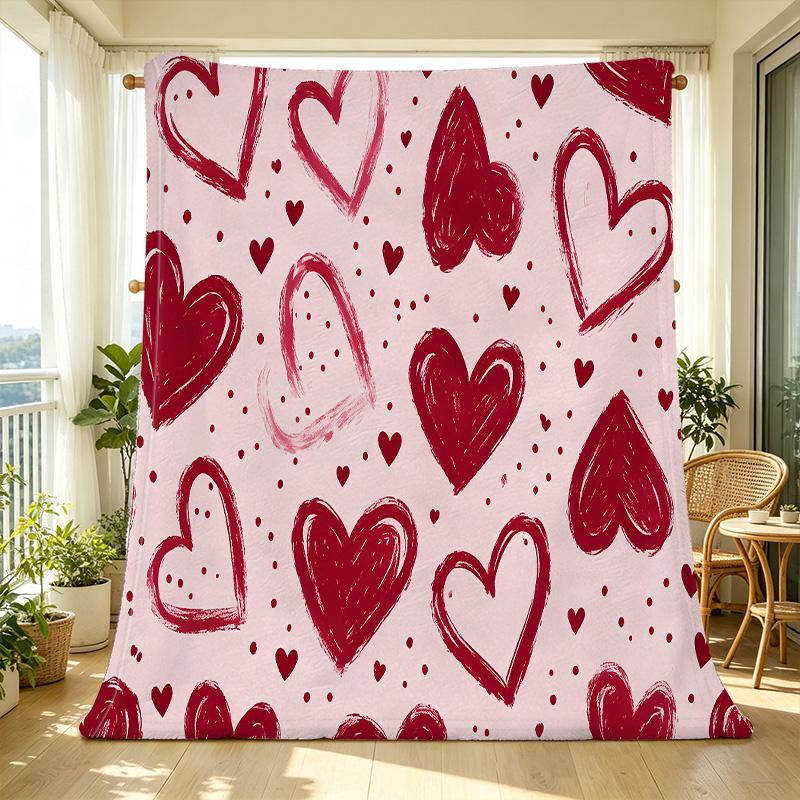 Heart Pattern Flannel Blanket Soft Plush Cozy Warm Throw, Skin-Friendly Fluffy Blanket for Home, Dorm, Valentine’s Day Gift, Ideal for Bed & Couch