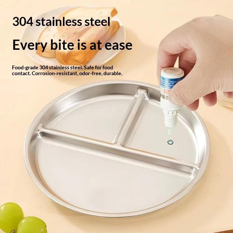 304 Stainless Steel Modern Minimalist Design Three-Compartment Square Sleeves Dishwasher Safe Eco-Friendly Plate