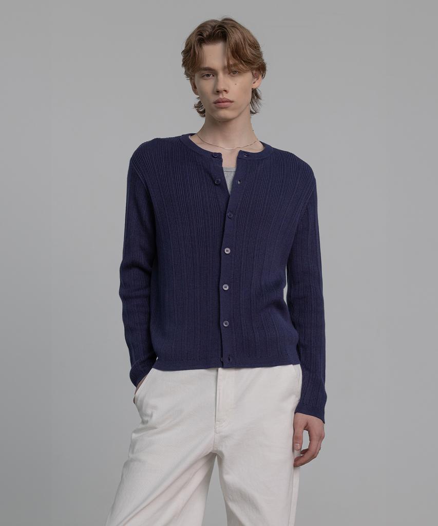 DECOROSO Mix Ribbed Round Cardigan [Navy]
