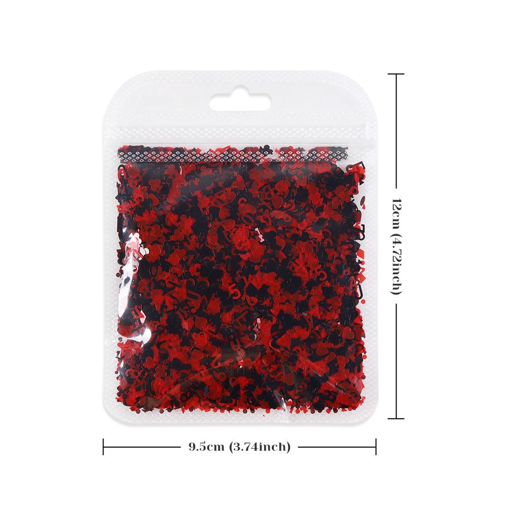 10g Red Black Nail Sequins Decorations 3D Poker Heart Numbers Letters Flakes for DIY Nail Art Supplies Nail Manicure Accessories