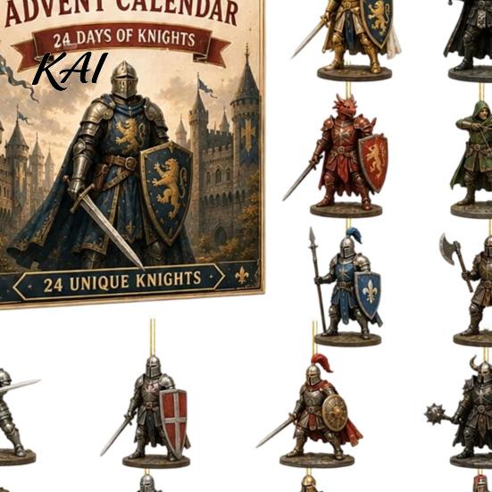 Acrylic Knight Decoration Christmas Medieval Advent Calendar, with 24 Decorations, Decor Day Xmas Countdown Calendar Box, Holiday Party Collectible
