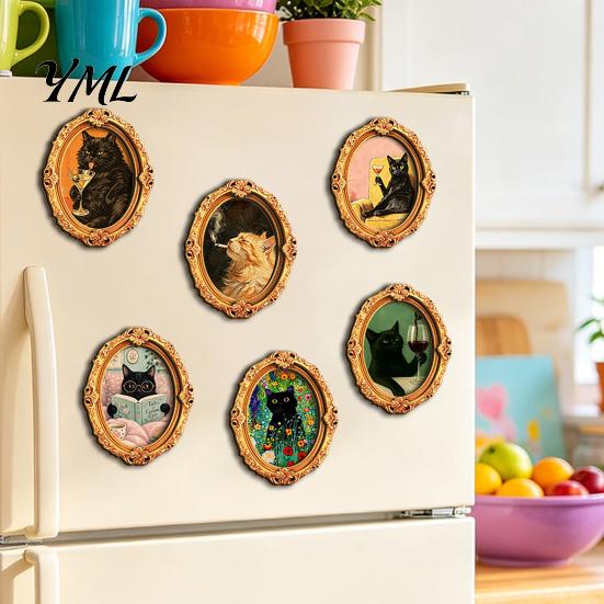 Holiday Kitchen Magnet 1/6Pcs Halloween Oval Frame Fridge Magnet, Wooden Vintage Soft Magnetic Sheet Ornaments Refrigerator Decoration Accessories,