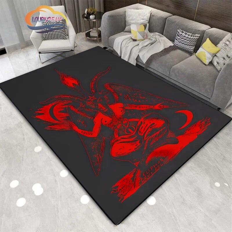 Satanic Skull Inverted Pentagram Area Rug Sheep Head Demon Baphomet Rug Gothic Series Hall Bedroom Fashionable Carpet