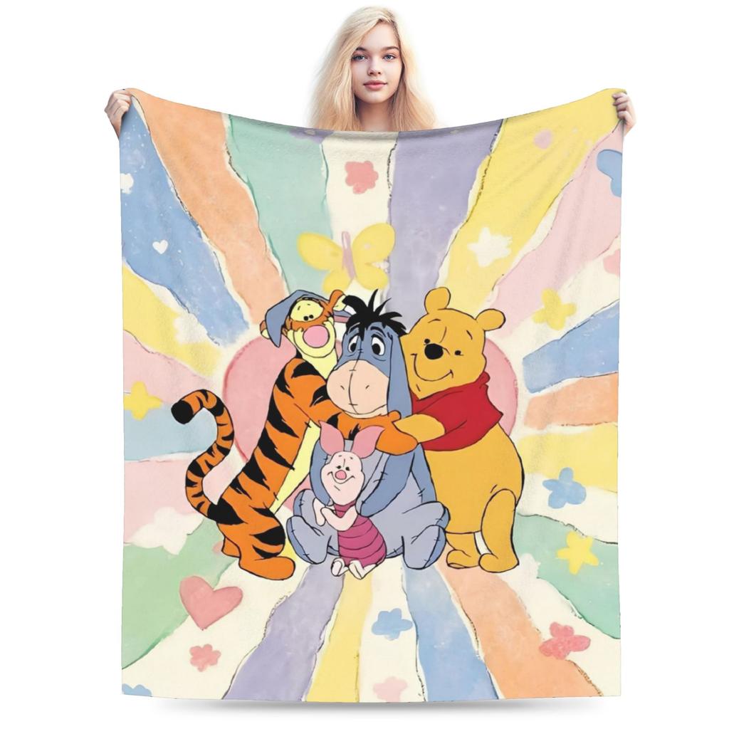 Pooh and Friends Blankets Flannel Summer Air Conditioning Winnie The Pooh Breathable Soft Throw Blankets Sofa Travel Rug Piece