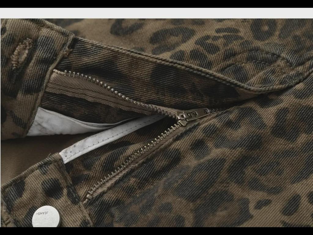 2023 Новые американские джинсы прямого покроя с леопардовым принтом в стиле ретро для мужчин и женщин - модные повседневные брюки осень/зима