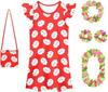 Girls Red Leaf Print Dress for Summer Halloween Christmas Costume Play
