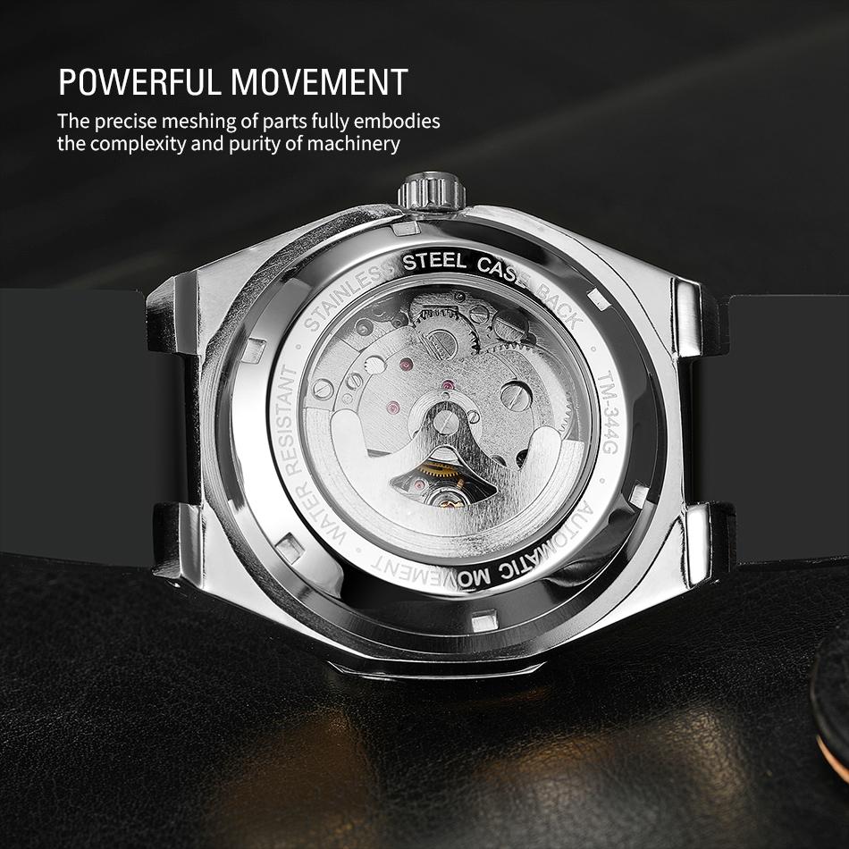 Luxury Brand Forsining Brand Octagon Stainless Steel Skeleton Mechanical Man Watch Automatic Movement Clockwork Silicone Strap