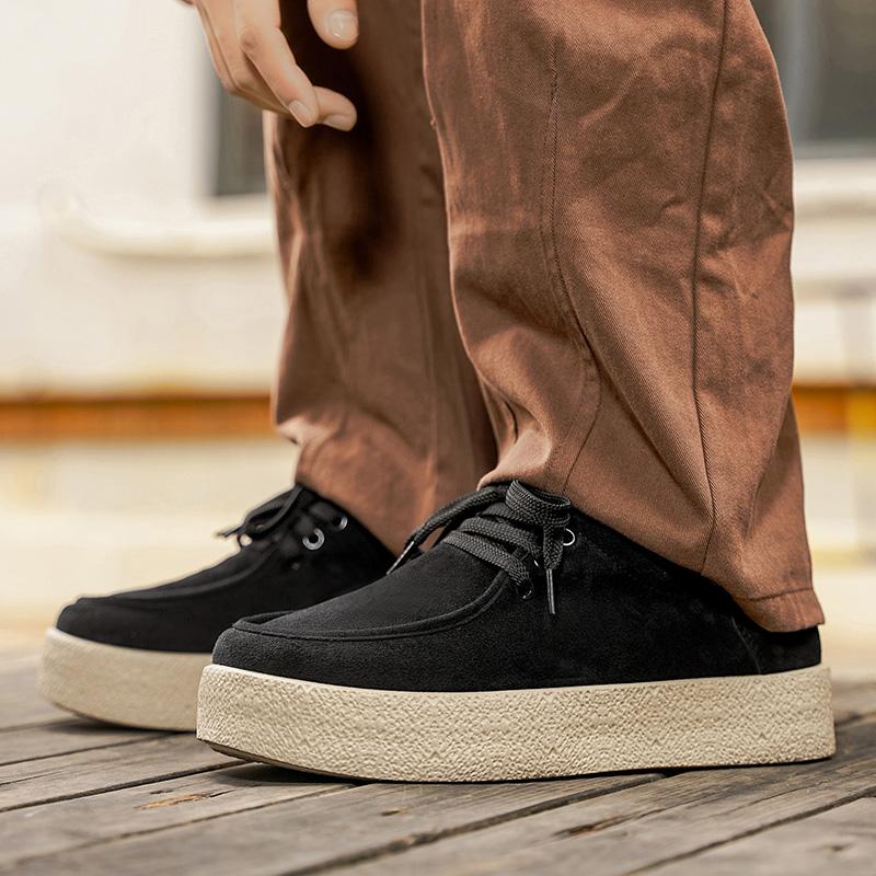 Men’s Chunky Sole Derby Shoes | Pure Color Leather Casual Boots, Non-Slip Platform Lace-Up Oxfords with Height-Boosting Heel