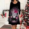 2025 Осень и Зима Новое Повседневное Женское Платье с Круглым Вырезом 3D Хэллоуинский Узор Идеальный Подарок на Хэллоуин Рождество