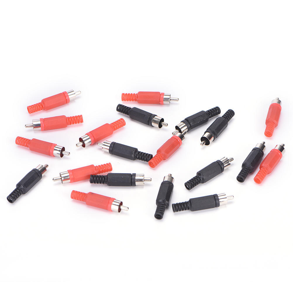 20 Pcs Black & Red Solder Rca Male Plug Audio Video Adapter Connector