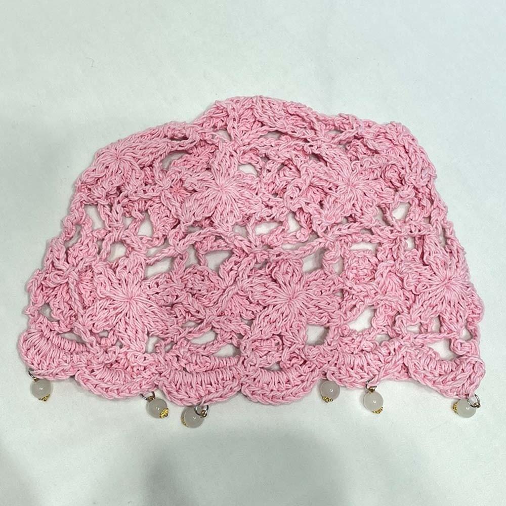 Handmade Crochet Flower Knitted Hat Bohemian Style Woven Cap Cute Hollowed Out Beanie Cap Women