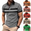 New Men's Casual Polo Shirt with Collar and Buttons Versatile Business Digital Stripe Print Top
