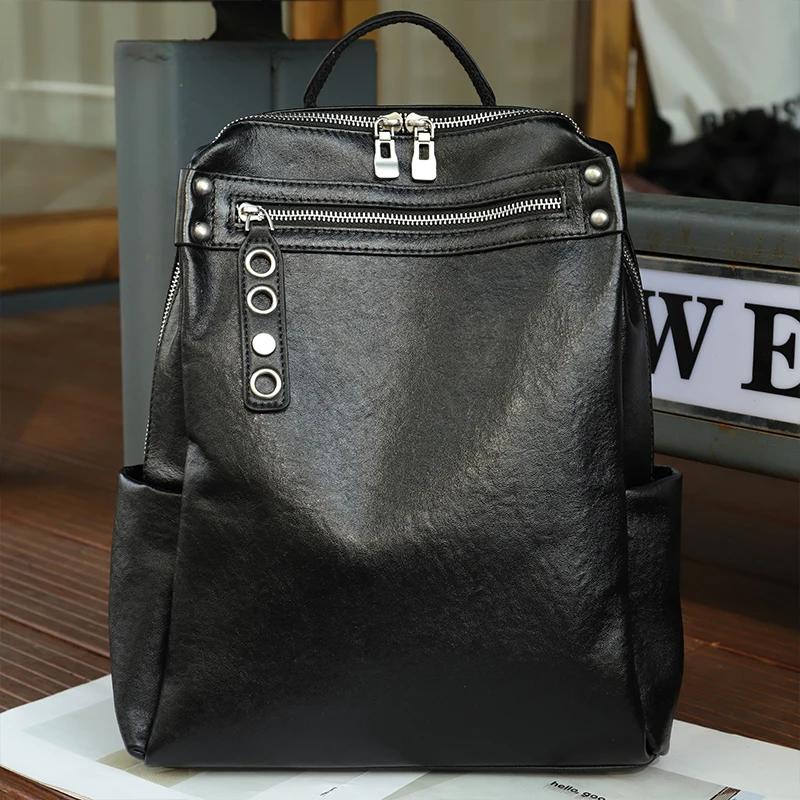 Женские рюкзаки из натуральной коровьей кожи Дизайн из коровьей кожи для леди Сумки большой вместимости Женские ретро универсальные рюкзаки Модная сумка для леди