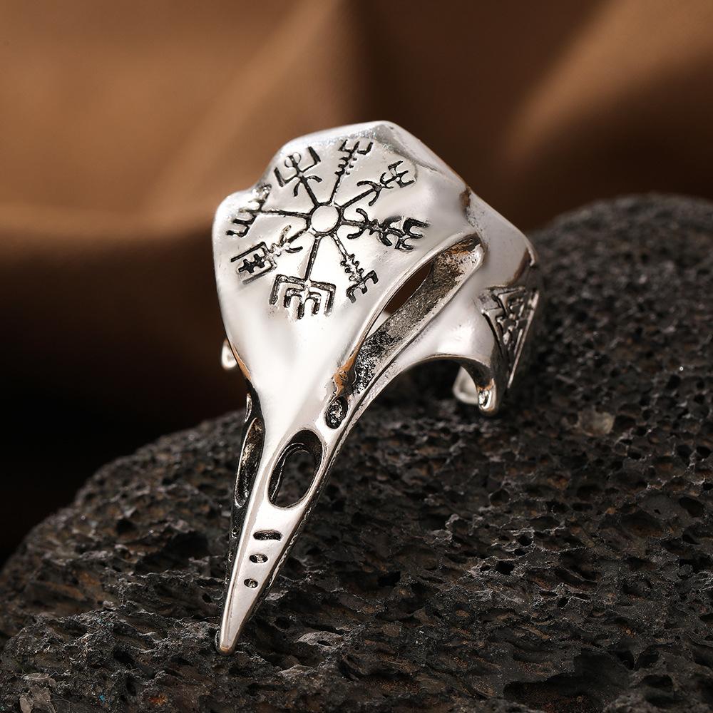 Ретро Кольцо с Головой Ворона Мужское Устрашающий Мужчина Руна Открытое Простое Животное Птица Череп Кольцо