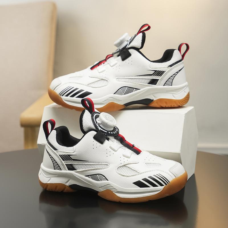 Kids Court Sneakers Rotary Cable Dial Open Weave Upper Gum Grip Sole Lightweight School Sport Shoes