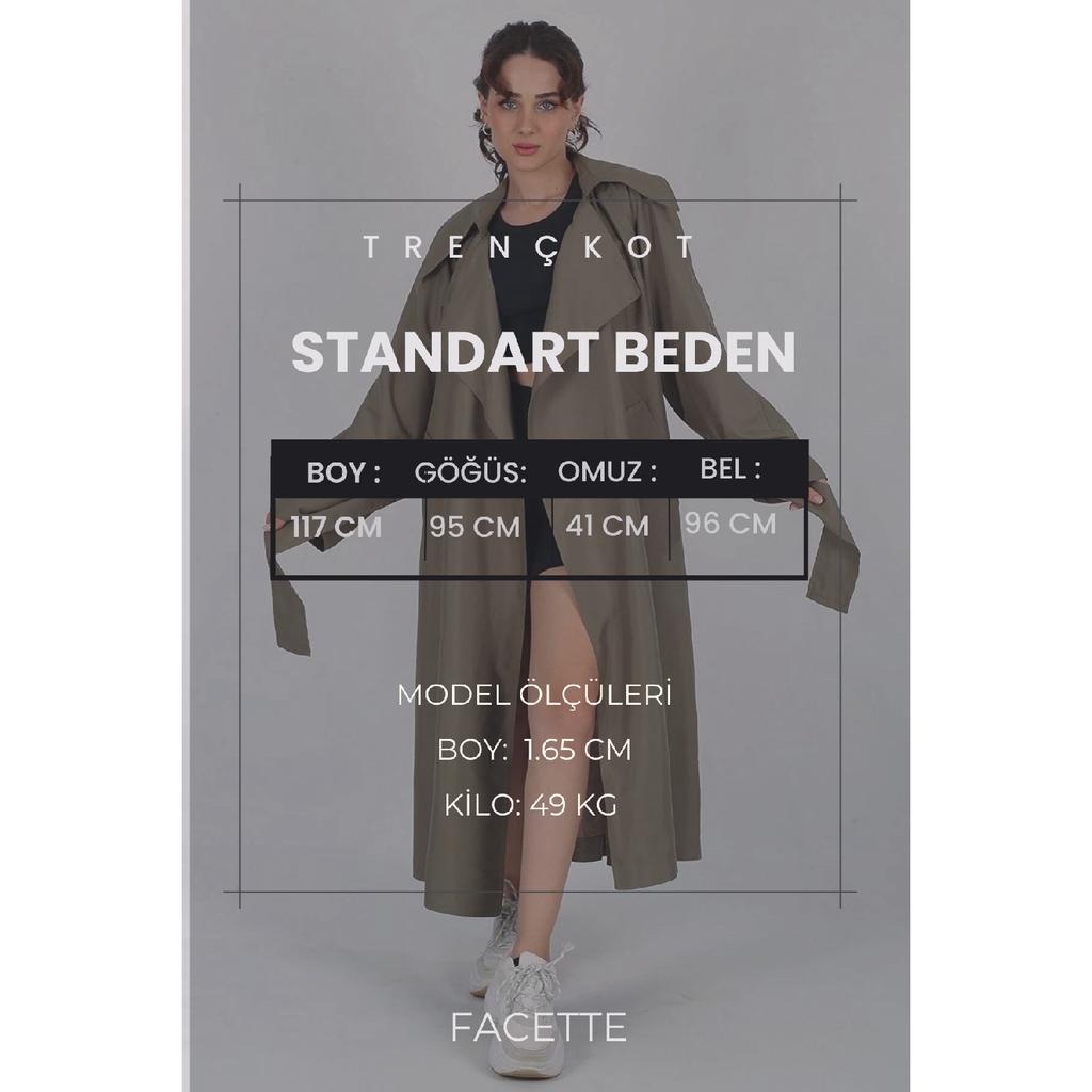 Women's Beige Belted Seasonal Trench Coat