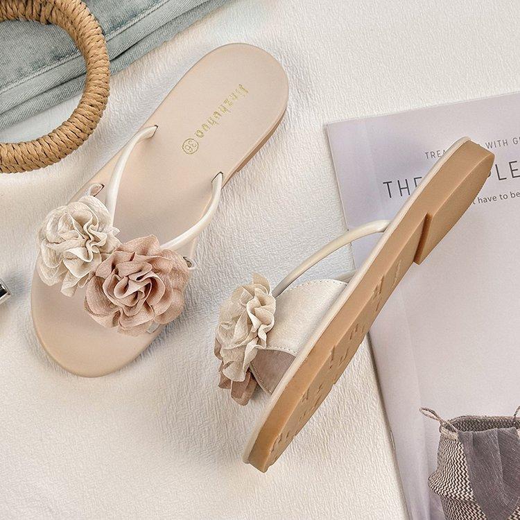 Цветок камелии крутые тапочки туфельки феи летняя обувь модные плоские пляжные сандалии на перемычке для отпуска