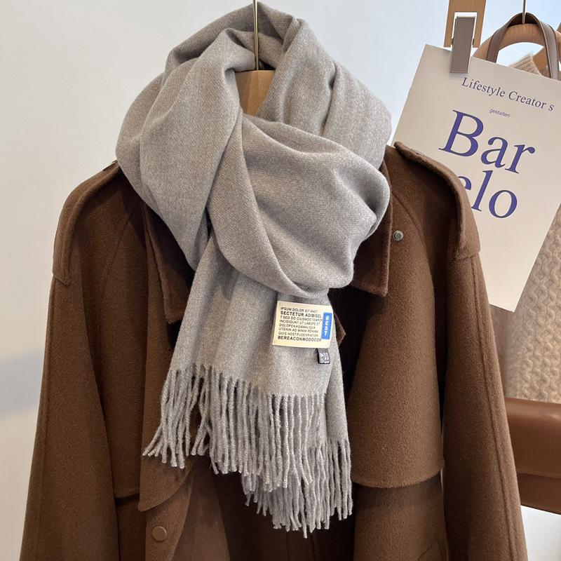 New Solid Color Imitation Cashmere Scarf Women's Autumn and Winter Versatile High-end Shawl Warm Thickened Scarf Dual-purpose