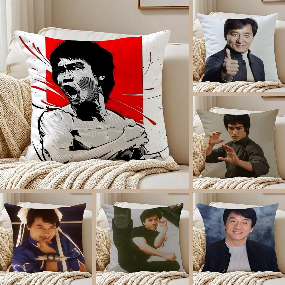 Chinese martial arts star JJackie Chan Cushion Cover Pillowcase Antidustmite Invisible Zipper Short Plush Sofa Cushion