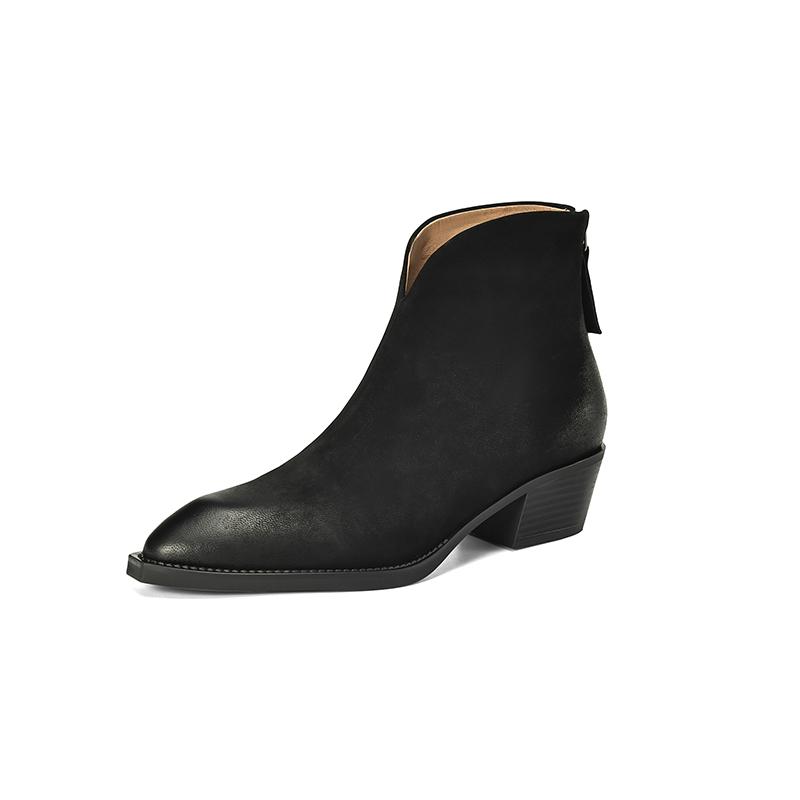 Мода НОВЫЕ Осенне-зимние женские ботинки Остроносые Ботинки на толстом каблуке Обувь из натуральной кожи для женщин Повседневные Ботильоны на молнии Вестерн-ботинки