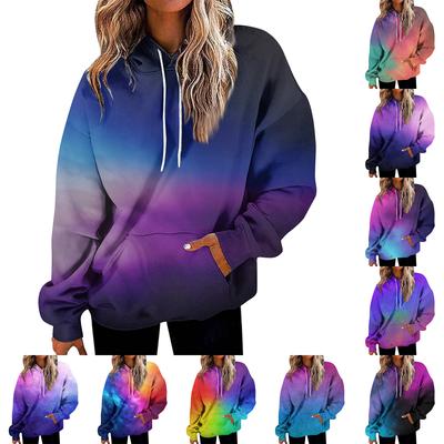 Женская мода Повседневные Универсальные Повседневные толстовки с круглым вырезом Графика Повседневные с длинным рукавом Градиент Лоскутная верхняя одежда с принтом Толстовки