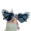 Large frame crooked heart European and American pearl sunglasses peach heart love women's sunglasses UV protection