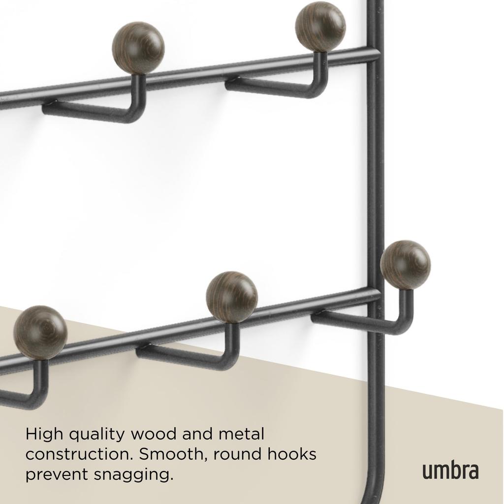 Umbra Wall Hooks, Wall Hanger, Door Hooks, Door Hook Storage, Black/Walnut, 14-Row, ESTIQUE 21004045048