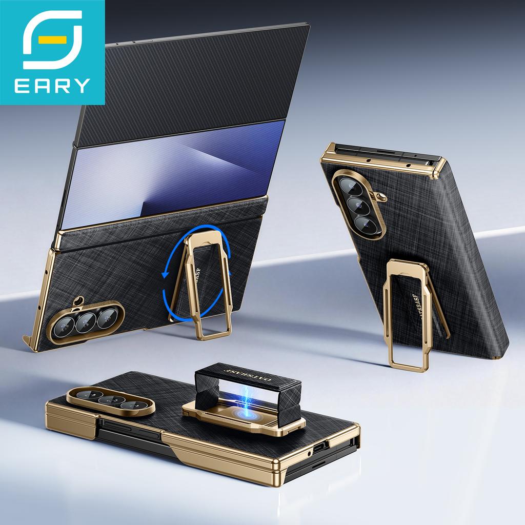 Strap Stand Case for Samsung Galaxy Z TriFold Leather Case with 360°Rotate Metal Kickstand Shockproof Protector Phone Cover