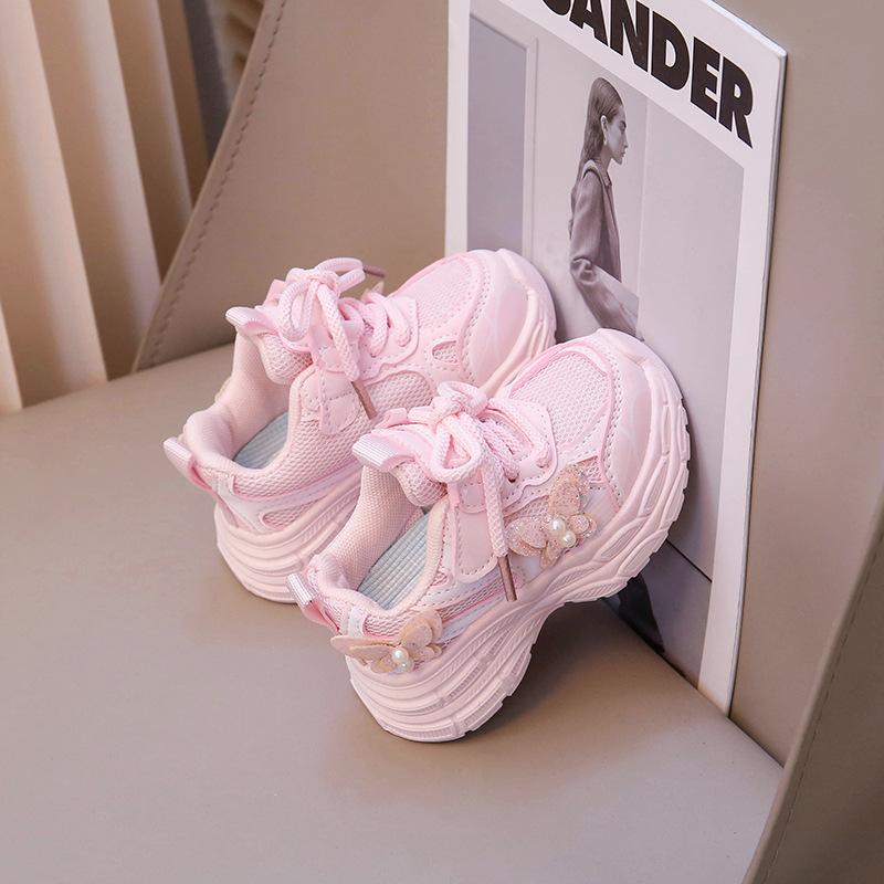 Кроссовки для девочек с сетчатыми цветами 2025 весна и осень новые на мягкой подошве кроссовки для девочек в стиле «папины кроссовки» дышащие и легкие повседневные туфли