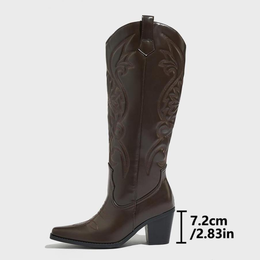 Fashion Size 36-42 Retro Winter Knee High Boots Women Comfy Walking Female Western Cowboy Boots Low Heels Shoes Zapatos De Mujer