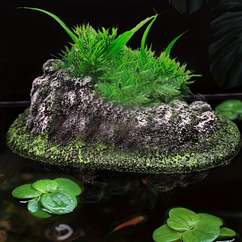 Многофункциональный плавающий остров для аквариума, декоративная скала с укрытием для рыб, экологичный пейзаж, скала для ландшафтного дизайна аквариума