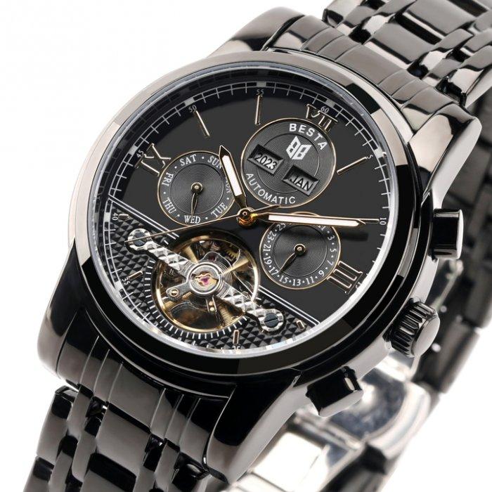 Мужские механические часы Besta Classic Black со стальным браслетом