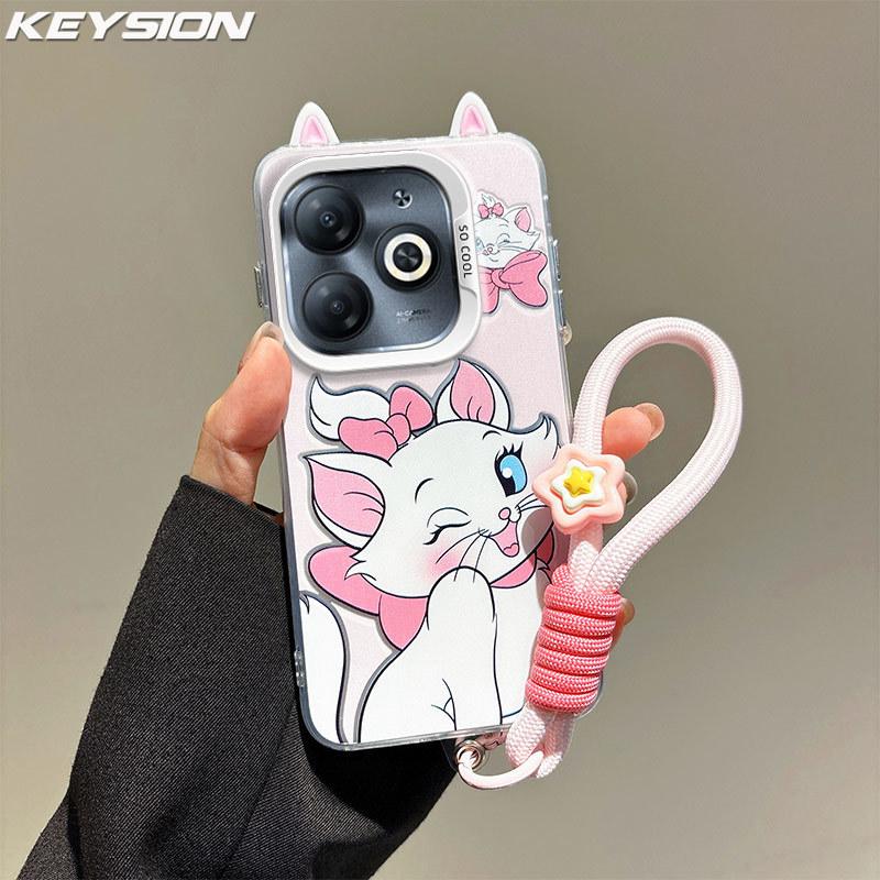 KEYSION Милый мультяшный чехол с ушками для Infinix Hot 40i со шнурком, мягкий силиконовый + ПК, противоударный чехол для телефона для Infinix Smart 8 HD