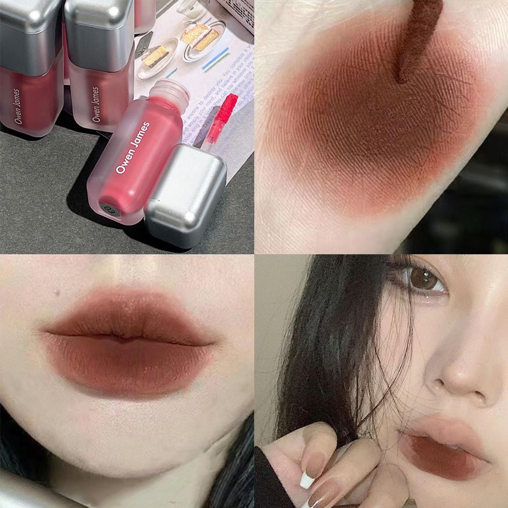 6 Brown Pink Lip Glaze Matte Liquid Lipstick Peach Pink Waterproof Velvet Nude Red Lip Mud Cheek Rouge Tint Cosmetics