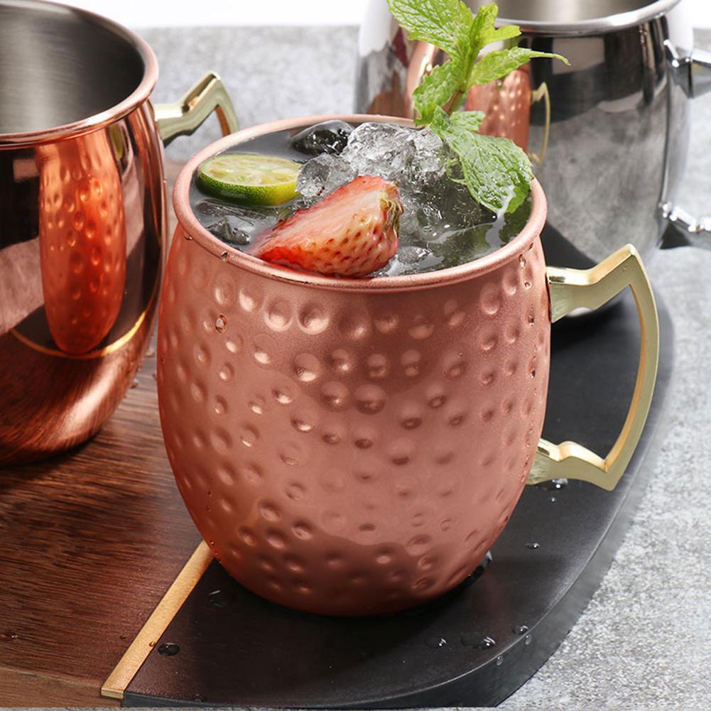 Кружка для Moscow Mule из нержавеющей стали, барная посуда с ручкой, с медным покрытием, для холодных напитков, пива, вина, баров, вечеринок, подарков