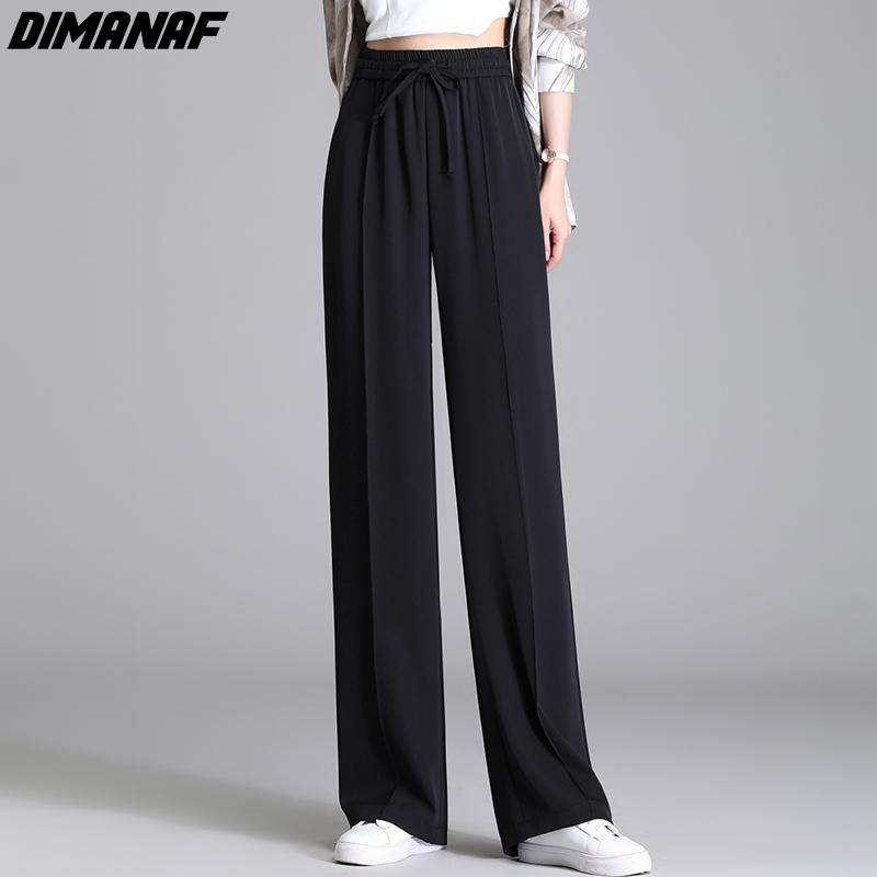 Dimanaf Summer Straight Pants High Waist Women Basic Elastic Pants Loose Female Casual Trousers Pants 5XL
