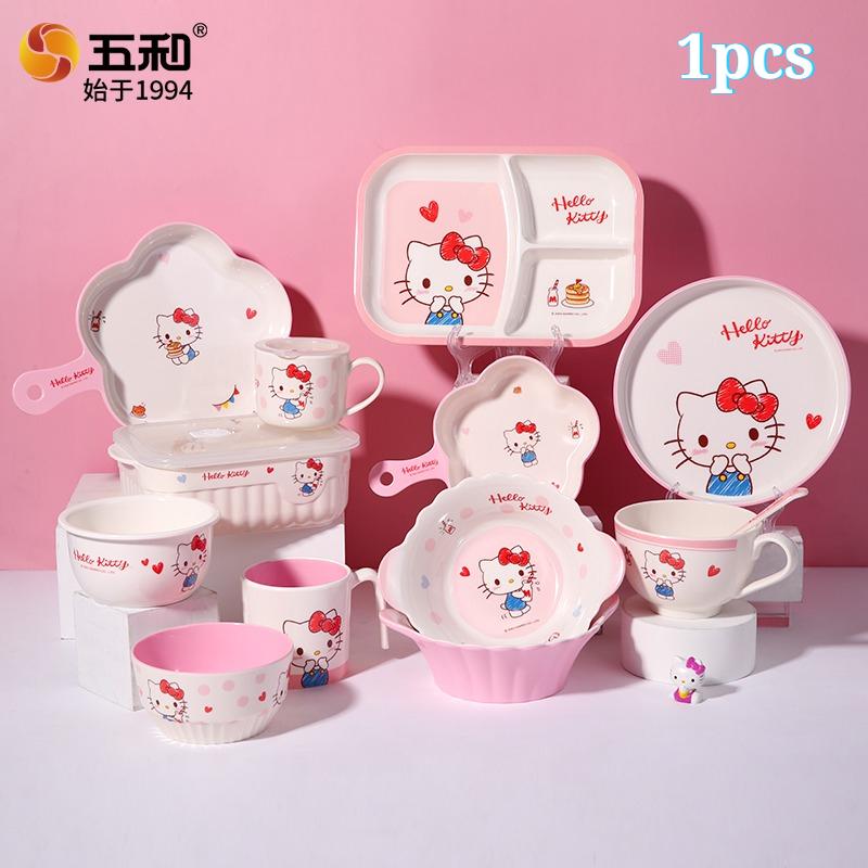 Для Sanrio Hello Kitty Детская посуда Антиожоговые обеденные тарелки Без Бисфенола А Детская миска для еды Меламиновая пищевая тарелка Чашка Ложка