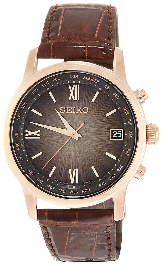 Wristwatch Brightz Solar Radio Brown Gradient Dial World Time Notation Titanium Model Curved Sapphire Glass Brown Crocodile Leather Band SAGZ098 Brown