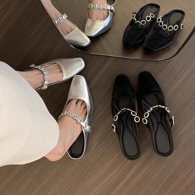 Temperament серебряные туфли-полушапки женские весенние и летние сандалии в стиле французской феи на толстой подошве туфли Мэри Джейн