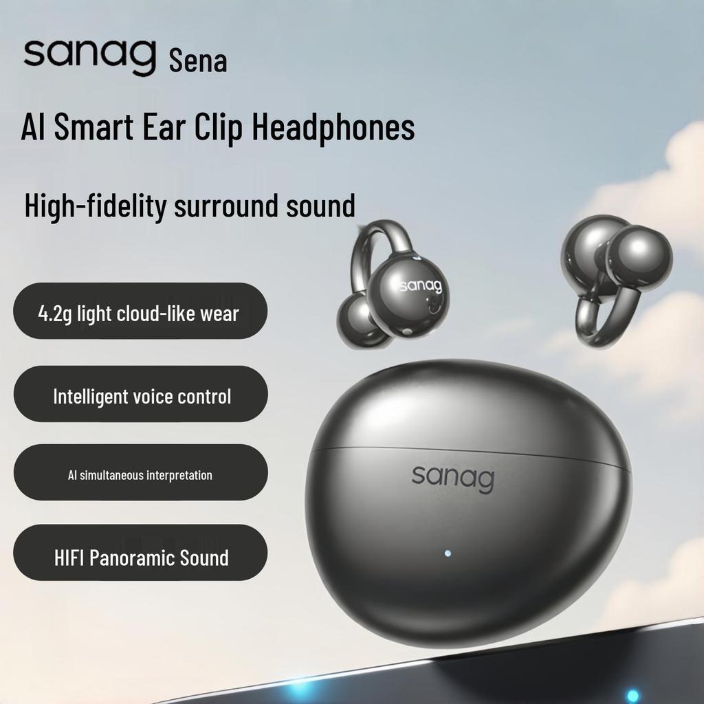 Bluetooth-наушники-клипсы Sanag S7S с ИИ-переводом и костной проводимостью для спорта 2025 года - Открытая конструкция, не затыкающая уши