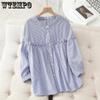 Корейская повседневная рубашка в полоску с воротником-стойкой для женщин, универсальная рубашка с рукавом 9 четвертей и шнуровкой